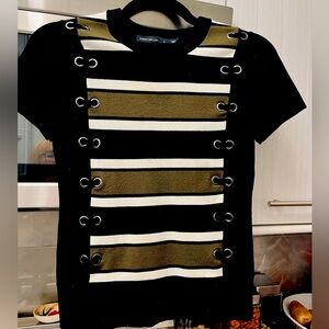 Karen Millen, short sleeve black khaki and white sweater size S